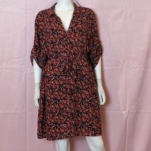 NY&C Navy and Red Floral Print V Neck Belted Tie Waist Mini Dress size XL